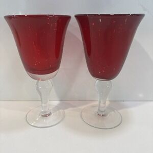 Vintage Artland Iris Ruby 8" Tall Water Goblet Set Of 2 Stemware Barware RG4